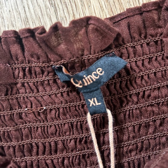 QUINCE european linen smocked midi dress chocolate brown nap dress size XL - Picture 7 of 15